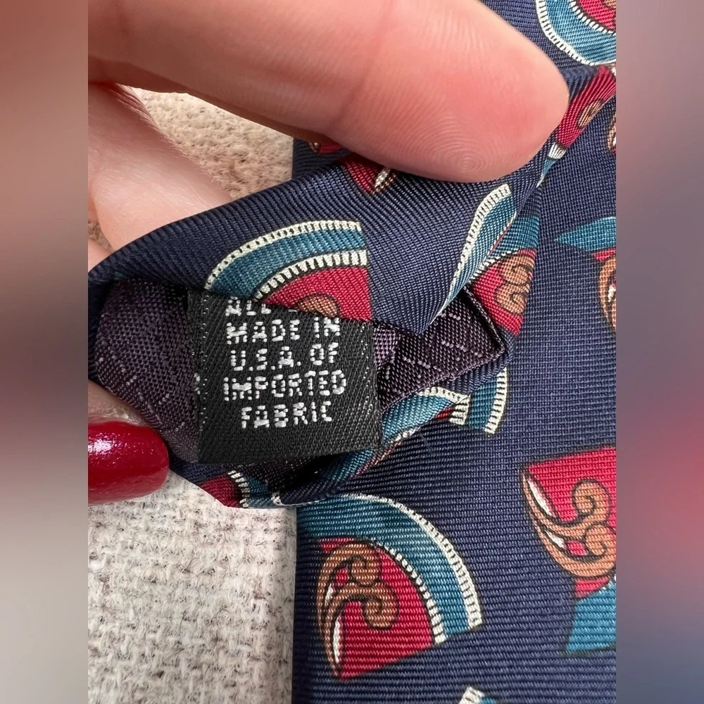 Christian Dior Monsieur tie, abstract print, navy blue red, silk made in the USA